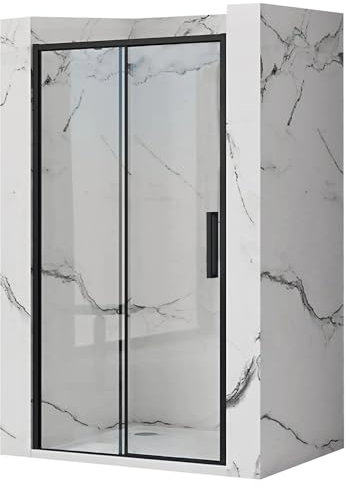 Rea PORTE DE DOUCHE COULISSANTE RAPID SLIDE 160 BLACK Verre trempé de sécurité transparent 6 mm (Noir)