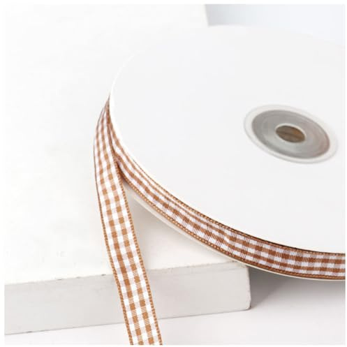 Wisafory Kariertes Band 45 m Geschenkband Dekoband Schleifenband Gingham-Band Karo Stoffband Karoband Bastelband für Geschenk Verpacken Party Dekoration Bastelarbeiten Hellcurry 10mm