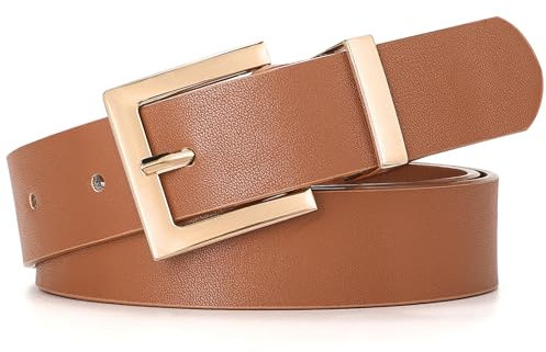 XZQTIVE Damen Ledergürtel für Jeans Taillen Mode Damen Gürtel mit Goldschnalle Schwarzer Gürtel für Frauen, M, braun mit goldener schnalle