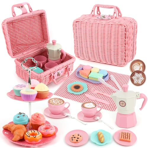 Viwulute Afternoon Tea Toys Set Pretend Play Food Toys for Toddler Girls, Party Tea Playset Toy Gifts for 3 4 5 6 Year Old Girl Boy Kids Toddlers