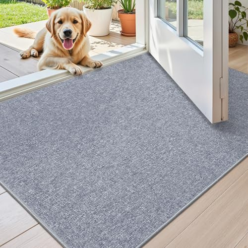 COLOR&GEOMETRY Small Thin Door Mats Indoor 44x75 cm, (Rolled-up NO Creases), Non Slip Rubber Backed Front Door Mat Rugs for Entryway Low-Profile Doormats Inside Entry Mat Easy Clean, Silver-Grey Linen