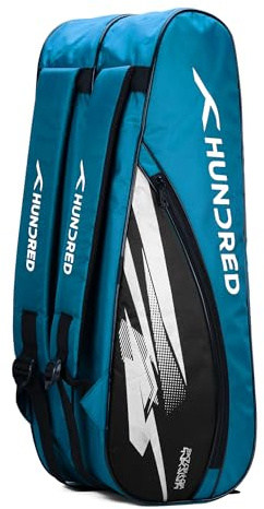 HUNDRED Cosmogear Badminton Kit-Bag | Double Zipper | Bag with Front Zipper Pocket | Material: Polyester|Padded Back Straps | Easy-Carry Handle, Teal Blue/Black