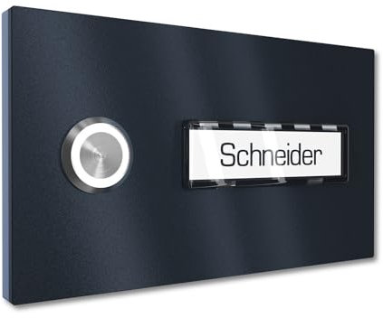 Graviers Design Timbre multifamiliar de superficie con pulsador LED 1 placa de nombre - V2A de acero inoxidable 140x80 mm Pintura en polvo RAL 7016 - Iluminación de nombre seleccionable