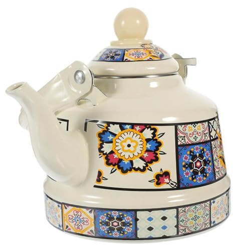 RSBFER Emaillierter Teekessel im Vintage-Stil – 1,1 l emaillierter Porzellankessel, Blumendesign im Retro-Stil, für Herd und Induktion geeignet, perfekt für Tee, Kaffee und Geschenke