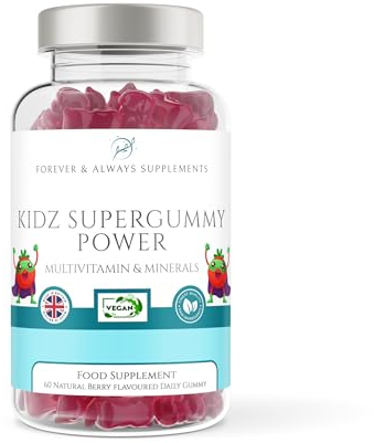 Multivitamin Gummy for Kids - 60 Natural Berry Flavoured Vitamins & Mineral Gummies for Children - Free from Artificial sweeteners - Vitamins D, C, A, B, & E chewable Supplements 3 Years +