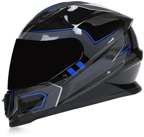RYDZCLH Casco Moto Integrale, Casco Moto per Uomo E Donna Casco Integrale Omologato DOT/ECE, Casco Moto da Strada con Visiera Casco Moto,Blu,L 59~60cm