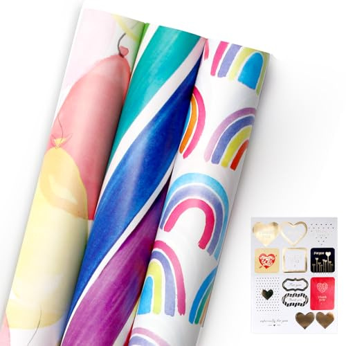 Rotoli di Carta da Regalo, 3 Rotoli di Carta da Regalo da 43 cm X 3 M, 3 Diversi Modelli Stampati, Adatti per Compleanni, Feste, Matrimoni, Decorazioni Natalizie