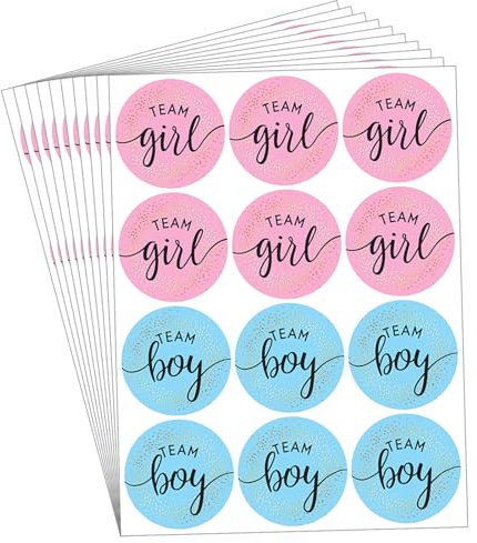 Lahviuu Gender Reveal Stickers,120 Pcs Baby Shower Sticker with Black Letter Team Boy and Team Girl, Idea Decoration for Baby Shower Decorations and Gender Reveal Party Games