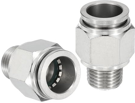 sourcing map Push to Connect Fitting, 2 Pcs 304 Stainless Steel PC Male Straight 1/2 Tube OD x 1/4 NPT Thread Push to Connect Tube Fitting Pneumatic Push Lock Fitting
