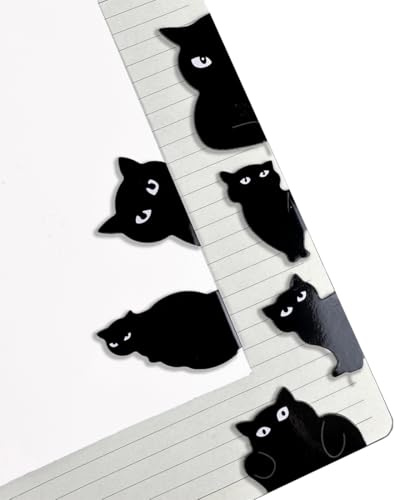WeddHuis 6 Stücke Magnetische Lesezeichen Schwarze Katze Buchseitenmarkierungen Geschenke für Katzenliebhaber (Für Studenten, Lehrer, Buchliebhaber, Kinder)