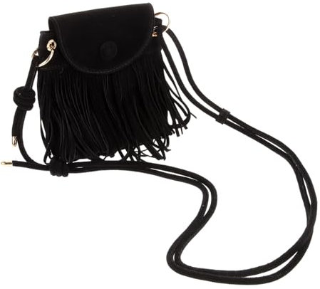 WRITWAA Handytasche mit Quasten umhängebeutel schulterbeutel Vintage Fransentasche Vintage-Quastentasche Umhängetasche mit Fransen Umhängetasche mit Quasten für Damen PU-Leder Black