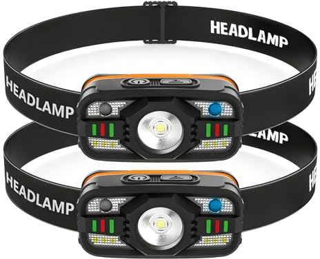 Skylla stirnlampe led aufladbar 2 Stück, Superhell Sensor Stirnlampe mit Rotlicht 11 Lichtmodi IPX5 Wasserdicht Kopflampe Perfekt zum Joggen, Campen, Angeln