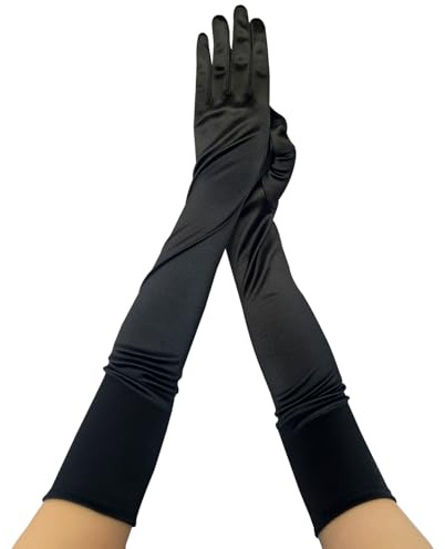 krautwear Damen Satin Handschuhe Abendhandschuhe (52 cm) in vielen Farben (1, schwarz, One Size)