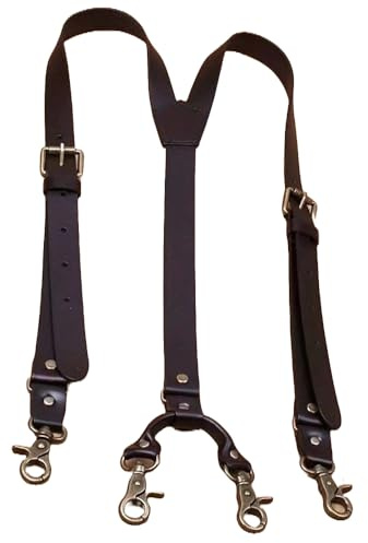 BaronHong Bretelle da uomo in pelle resistente, design a Y, regolabili, con 4 moschettoni in metallo, stile vintage, nero-a, M