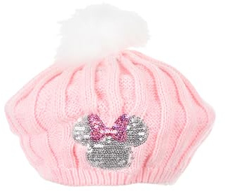 Disney Minnie Mouse Mütze Kinder | Geschenke für Mädchen | Baskenmütze mit Bommel | Winter | Wintermütze | Beanie | Strickmütze | Bommelmütze (DE/NL/SE/PL, Numerisch, 54, Rosa)