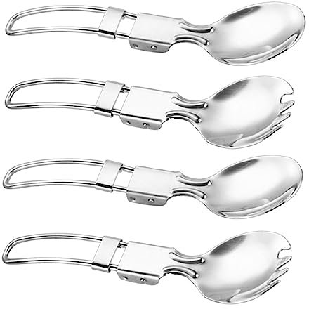 VANZACK 4stücke Edelstahl Outdoor Geschirr Mit Klappbarem Griff Camping Besteck Robust Und Langlebig Für Suppen Reis Und Andere Speisen