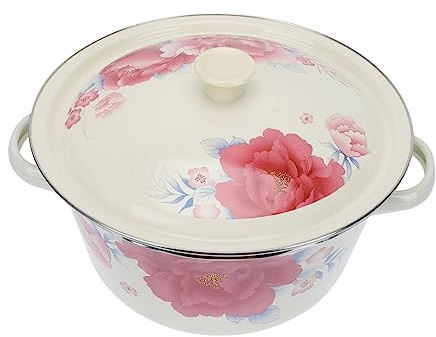 GRIRIW Tazón De Sopa Esmaltado Con Doble Asa Tapa Incluida Para Sopa o Almacenar Alimentos Cocina Vintage