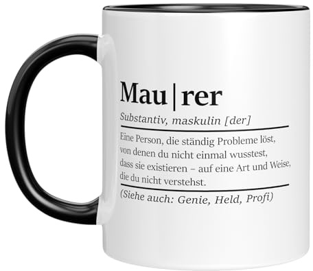 LIEBTASTISCH - Maurer Substantiv - Lustige Maurer Tasse - Geschenk für Handwerker, Bauarbeiter, Männer & Kollegen (Schwarz)