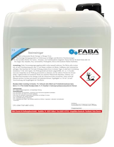 FABA Steinreiniger 5 L Konzentrat hochwertiges Reinigungsmittel, Wegreiniger für Terrasse und Pflaster, Belagentferner