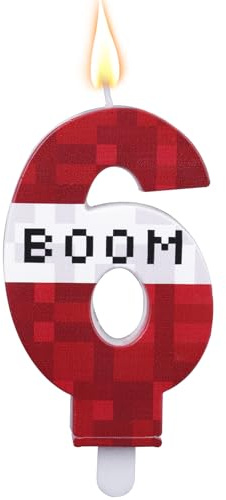 Pixel Themed Birthday Candle, Pixel Red Birthday Cake Candles Cupcake Toppers Decorations for Boys Girls Graduation Celebration Wedding Party Supplies (Number 6)