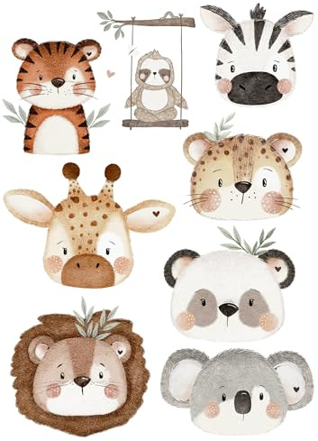 Set di immagini da stirare con animali della giungla, bradipo zebra, giraffa, leone, panda, koala per tessuti, bambini, da applicare con ferro da stiro, compleanno, t-shirt, sacchetto, sacca da
