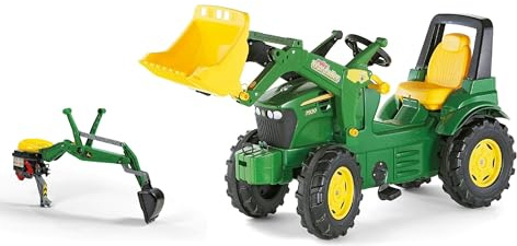 Rolly Toys RollyFarmtrac John Deere con caricamento frontale e escavatore posteriore (set da 2 pezzi, con veicolo a pedale per bambini dai tre anni in su, escavatore posteriore con funzione di