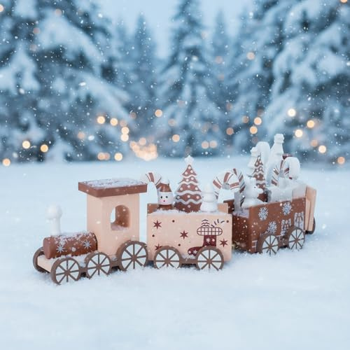 Healifty Holz Weihnachten Mini-Zug Weihnachtszug Deko Mit Weihnachtsmann Schneemann Und Baum FüR Weihnachtsfeier Schneemann-Ornament Weihnachtsdeko Heim-Tischdekoration 9.8X2.4X1.2 Zoll
