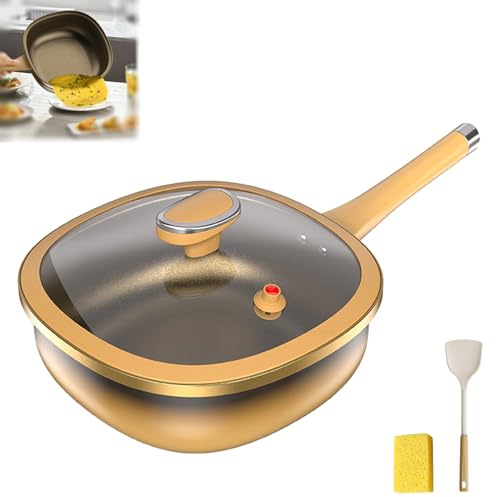 Poêle à frire en titane de 30,5 cm avec couvercle – Revêtement en céramique anti-adhésif sain sans PFOA | Sauteuse profonde en alliage de titane pour plaques à induction, au gaz et électriques | Pour