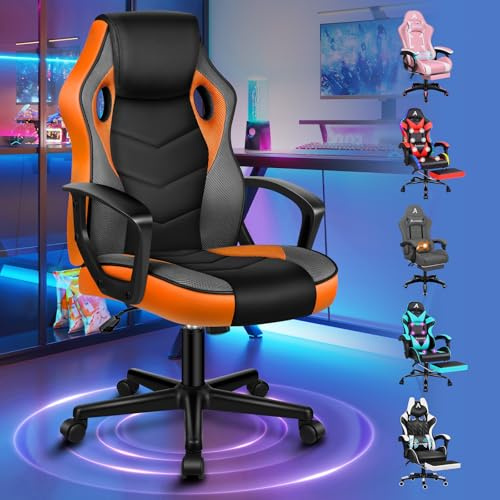 ALFORDSON Racing skrivbordsstol, ergonomisk, höjdjusterbar och vadderad, med bärförmåga 150 kg, roterande PC-spelstol för hemmakontor, orange