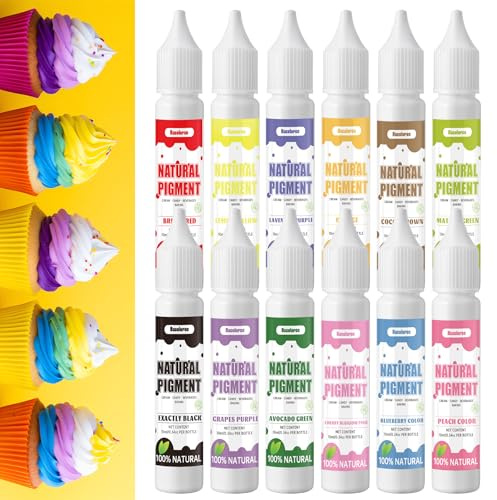 Natural Liquid Food Coloring Set - 12 Colors, 0.34 fl oz Each Bottle, Gluten-Free, Odorless, Food-Grade Dye for Baking, Cake Decorating, Easter Eggs & Beverages