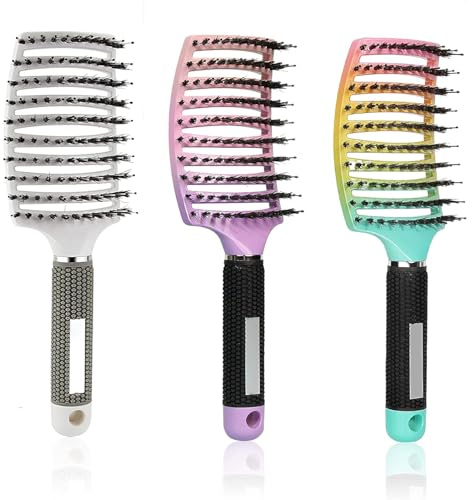 3 Stücke Haarbürste Wildschweinborsten Entwirrbürste, Haarbürste ohne Ziepen Detangling Wildschweinborsten Haarstyling Bürste ​Hair Brush für Damen Herren Kinder