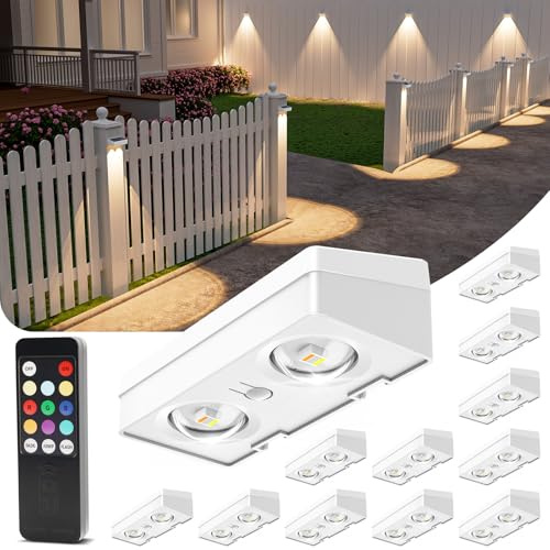 VOLISUN Solar Fence Lights with Remote Control, 50 Lumen LED Fence Solar Lights, IP65 Waterproof, 10 RGB Color Long-Lasting Decorative Lighting for Garden Backyard Deck, Patio Railing (12 Pack) | 33FT Wireless Remote Switch, Long-Lasting, IP65 Waterproof, RGB Fence Lights Solar Powered for Yard, Deck, Patio, Railing
