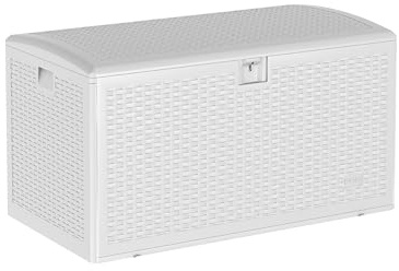 73 Gallon Blow-Molded Outdoor Storage Box, Lockable Storage Chest, Waterproof & UV-Resistant Storage Bin for Patio Cushions, Garden Tools & Pool Accessories, Outdoor Toy Storage Bench, White