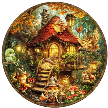 WOODBESTS Holzpuzzles für Erwachsene - Verzaubertes Waldhaus | Holz puzzle Tierform, Wooden Puzzle mit Geschenkbox zum Verschenken (34 × 34 cm, 265 Teile)