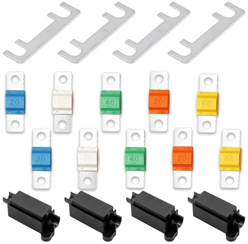 4Pcs Midi Fuse Holders + 10Pcs 20/30/40/60/80/100A Fuses, High-Current Universal Fuse Kit for Cars, Trucks, Caravans, Buses, Construction & Agricultural Machinery