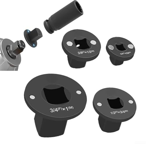 Low Profile Socket Adapter Set, 4-Piece Hex Drive Converter for Tight Spaces, For Impact Rated Reducer Kit with Magnetic Holders, Chrome Steel