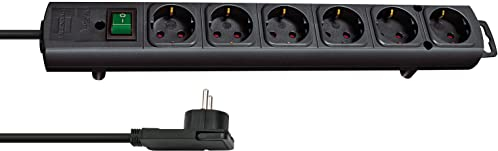 Brennenstuhl Comfort Line regleta de enchufes con 6 Tomas de Corriente para Montaje (Cable de 2 m, Interruptor Iluminado, montable, Enchufe Plano) Negro