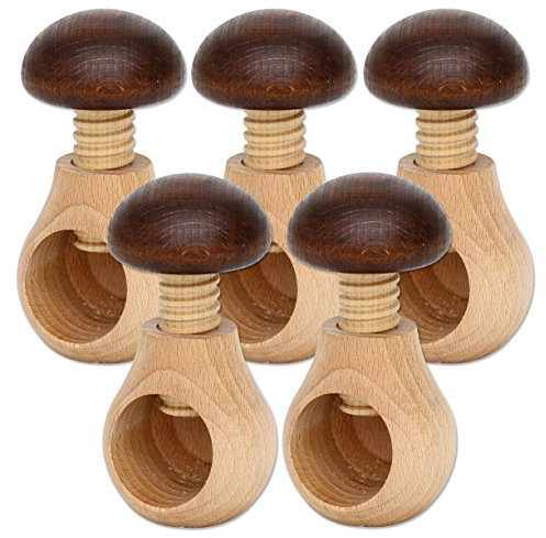 Dekohelden24, Set di 5 SCHIACCIANOCI in Legno di FAGGIO Naturale, Molto Solido, Fungo, Marrone