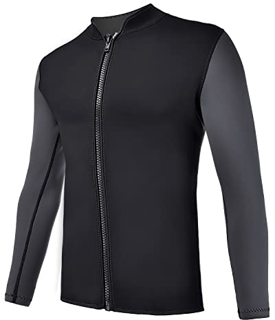 REALON Muta da uomo e da donna, 2 mm, in neoprene, a maniche lunghe, 3 mm, senza maniche, con cerniera frontale, sportiva, XSPAN, per immersioni, surf, nuoto, snorkeling (giacca da uomo, L)