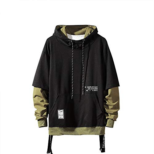 GURUNVANI Felpa Patchwork con Cappuccio da Uomo, Colori a Contrasto