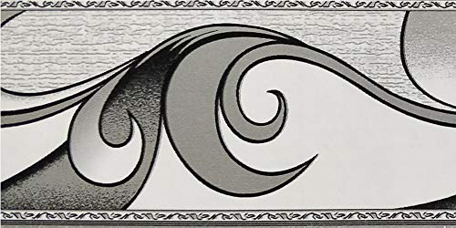 Dundee Deco BD5019 Frise de Papier Peint, Frise Murale, Bordure de papier peint autoadhésif Motif défilement abstrait Gris 10 m x 5 cm