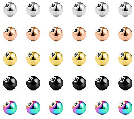 Vcmart Bolas perforadoras de Plata 1.2mm Juego de Bolas de Repuesto de Acero Inoxidable 3/4/5mm para Barras de Labio 16G
