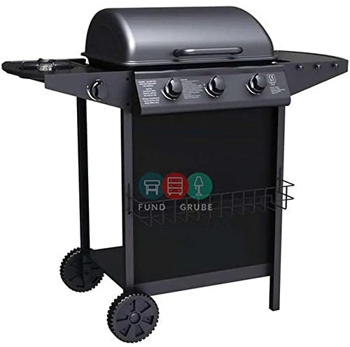 tepro Gasgrill Hampton 3, 3 Brenner mit je ca. 2,9 kW Leistung, 1 Seitenbrenner mit max. 2,3 kW Leistung, mit verchromten Grillrosten, Piezozündung, Thermometer, Maße ca. 104 x 55,4 x 97,7 cm, Schwarz