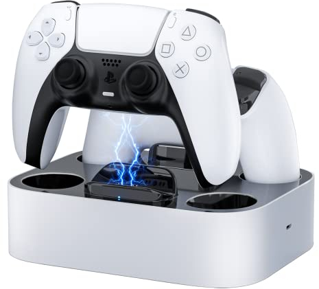 NEWDERY PS5 Controller Ladestation, DualSense Ladestation für PlayStation5 Controller Ladegerät Docking Station Schnelllade für Playstation 5 DualSense Controller (White)