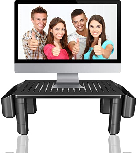Pholiten Monitor Stand with Storage Drawer | Desk Organizer Riser for Computer Screens, Laptops | Office & Home Workspace Solution, 44lbs Capacity Weight，Black