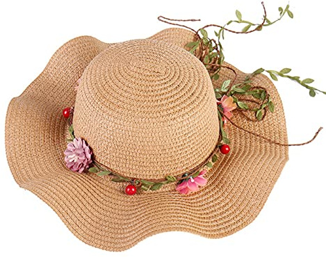 Anawakia Frauen Sonnenhüte Strand Kappe Cap Girlande Strohhut Wide Brim Strohhut Sommerhut