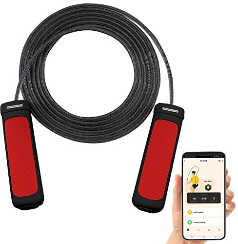 PEARL Sports Springseil Stahl: Smartes Kugellager-Springseil, Bluetooth, App, Herzfrequenz-& G-Sensor (mit Herzfrequenzsensor, High-Speed-Seil, Band)