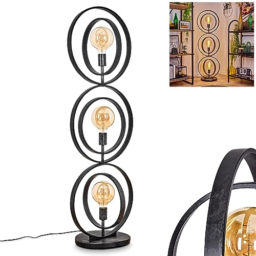 Stehleuchte Tercel, Vintage Stehlampe aus Metall, Schwarz, Standlampe im Industrial Design m. verstellbaren Ringen, Fußschalter am Kabel u. Lichteffekt an der Wand, Höhe 125 cm, E27, ohne Leuchtmittel