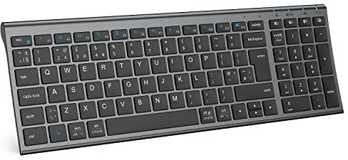 iClever Wireless Keyboard, Bluetooth Keyboard Stable Connection to Multi Devices Rechargeable Slim for Mac, iPad, Android, Windows, QWERTY UK Layout -Black