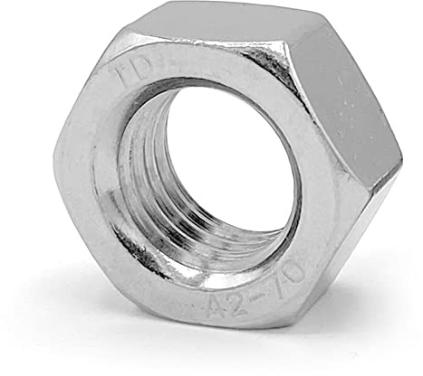 NOLDAR | Tuercas hexagonales DIN 934 métrico M20 (2 unidades). Acero inoxidable AISI 304 (A2). Paso de rosca 2,5 (estándar)
